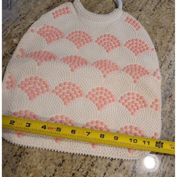 Vintage Dweck Purse Scallop Retro Beaded Pink Round Handles Lucite? - Picture 12 of 13